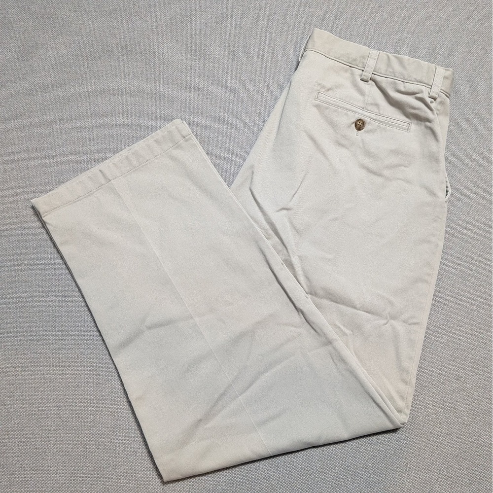 L.L.Bean Mens Double L Chino Pants 35x30 Khaki Tan Comfort Waist Cotton Casual